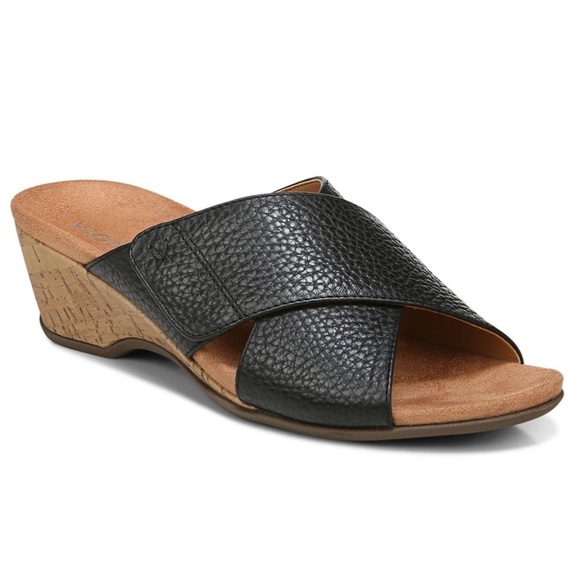 NEW Vionic Letitia Slide Sandal Sz 6.5 Black Adjustable Cork Sole - Picture 1 of 8